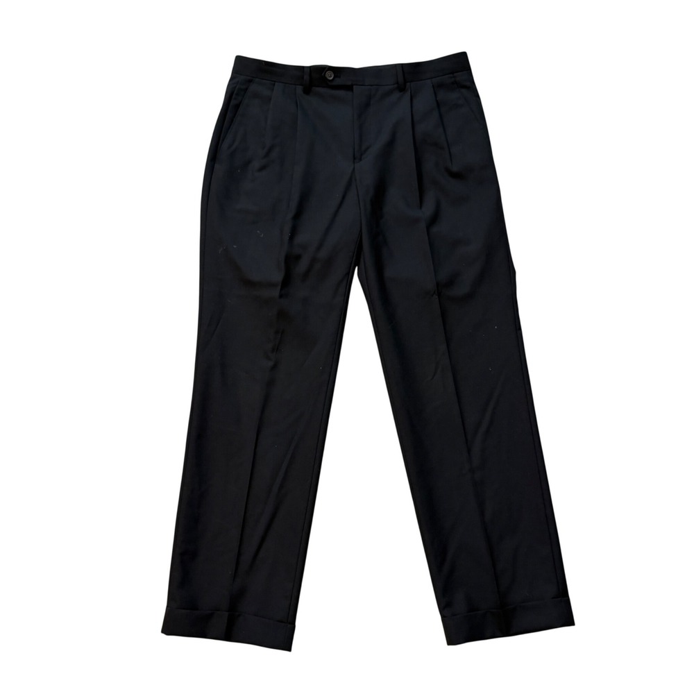 Lauren Ralph Lauren Mens 34x30 Black Pleated Cuffed Dress Pants Formal Officeā